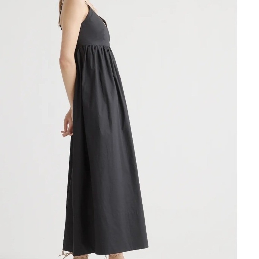 Quince Organic Cotton Sleeveless Maxi Dress Black Smocked Bodice Size S summer